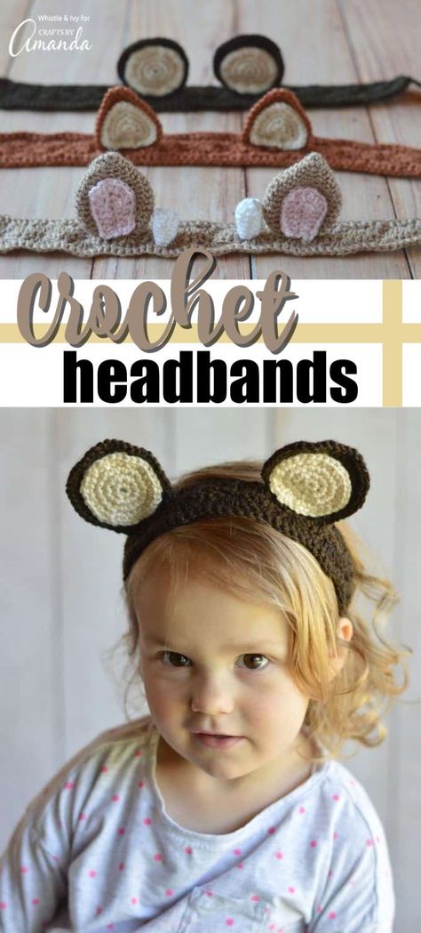 Crochet Animal Ears, Crochet Headband Pattern Free, Crochet Costumes, Crochet Monkey, Crochet Headbands, Crochet Headband Pattern, Crochet Mouse, Crochet Teddy Bear, Crochet Animal