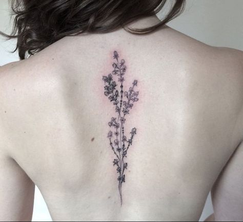 Lavender Tattoo Sternum, Neurodiverse Tattoo, Lavender Tattoo Back, Lavender Back Tattoo, Lavender Rib Tattoo, Lavender Spine Tattoo, Lavender Tattoo Black, Floral Back Tattoo, Tattoo Lavender