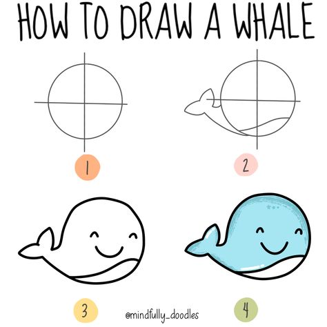 Whale Doodle, Draw A Whale, Drawing Whale, A Whale, Rock Ideas, Guided Drawing, Art Drawings For Kids, Art Painting Acrylic, Drawing Tutorials