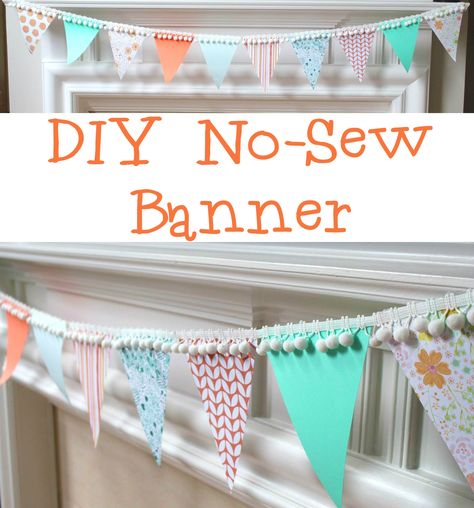 DIY No-Sew Bunting Banner No Sew Pennant Banner, Diy Flag Banner, Diy Fabric Banner, Fabric Banner Diy, Diy Fabric Bunting, Sew Bunting, No Sew Bunting, Diy Bunting Banner, Crafternoon Tea