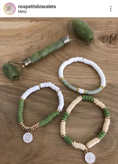 Bad Bunny Clay Bead Bracelet, Olive Green Clay Bead Bracelet, Bracelet Perle Plate, Green Clay Bead Bracelet, Stretch Beaded Bracelets Diy, Heishi Jewelry, Mint Bracelet, Heishi Bracelets, Heishi Bracelet