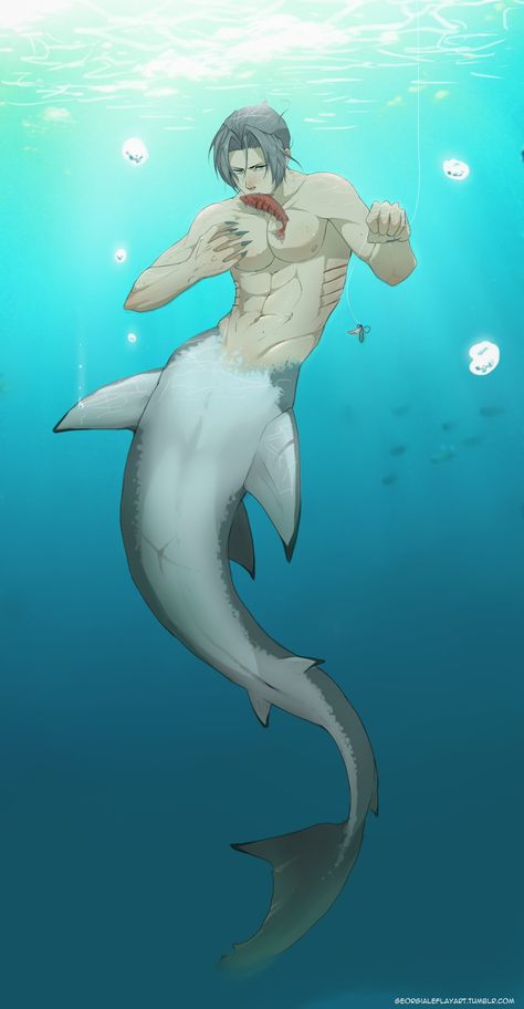 Shark Oc Male, Shark Oc, Anime Merman, Mermaid Boy, Mermaid Anime, Shark Mermaid, Male Mermaid, Mermaid Man, Anime Mermaid