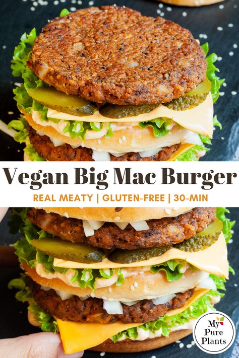 Vegetarian Big Mac, Vegan Burger Patty Recipe, Healthy Vegan Burger, Burgerfi Veggie Burger Recipe, Plant Based Hamburger Recipes, Plant Based Burger Patties, Tofu Burgers Patties, Veggie Ground Recipes, Vegan Ground Beef Recipes