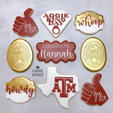 Aggie Ring Dunk Pitcher Ideas, Ring Dunk Cookies, Aggie Ring Day Cookies, Aggie Ring Dunk Party Ideas, Aggie Cookies, Texan Wedding, Aggie Ring Dunk, Aggie Ring Day, Ring Dunk