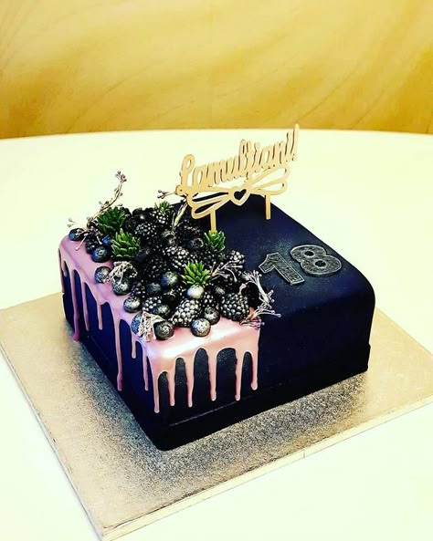 18th #birthdaycake  by Corneluş 18th Birthday Cake Square, Square Birthday Cake For Men, Square Cake Designs For Men, Square Birthday Cake Ideas, Square Cake Decorating Ideas, Square Birthday Cake, Square Cake Design, Cake Design Inspiration, Chocolate Cake Designs