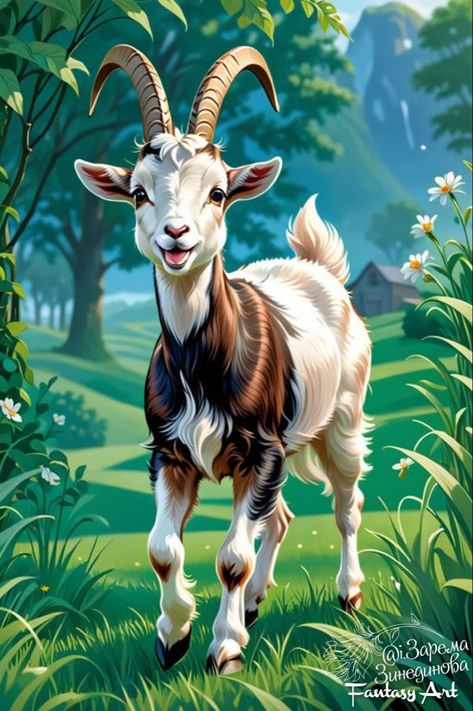 Goat Art, Big Horses, Cute Goats, Cartoon Birds, A Goat, Art Social Media, Arte Animal, Cute Animal Drawings, Image Generator