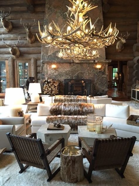 Ralph Lauren Mountain Home, Southwestern Lodge Living Room, Colorado Lodge Interior, Ralph Lauren Cabin Interiors, Ralph Lauren Fireplace, Ralph Lauren Lighting, Ralph Lauren Lodge, Ralph Lauren Cabin, Ralph Lauren Restaurant