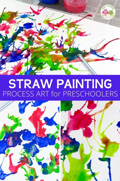 Paint Ideas Preschool, Watercolor Straw Blowing Art, Open Ended Painting For Preschool, Straw Watercolor Art, Painting Preschool Ideas, May Art Preschool, Preschool Painting Techniques, Painting With Straws For Kids, Straw Paint Blowing