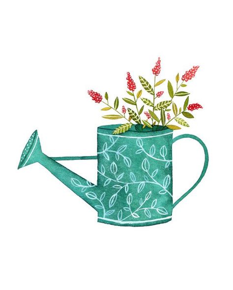 Regadera.... Watering Flowers Illustration, Watering Can Watercolor, Watercolor Watering Can, Water Can Drawing, Watering Can Drawing, Watering Can Painting, Watering Can Illustration, Watercolor Projects, Watercolor Flower Art