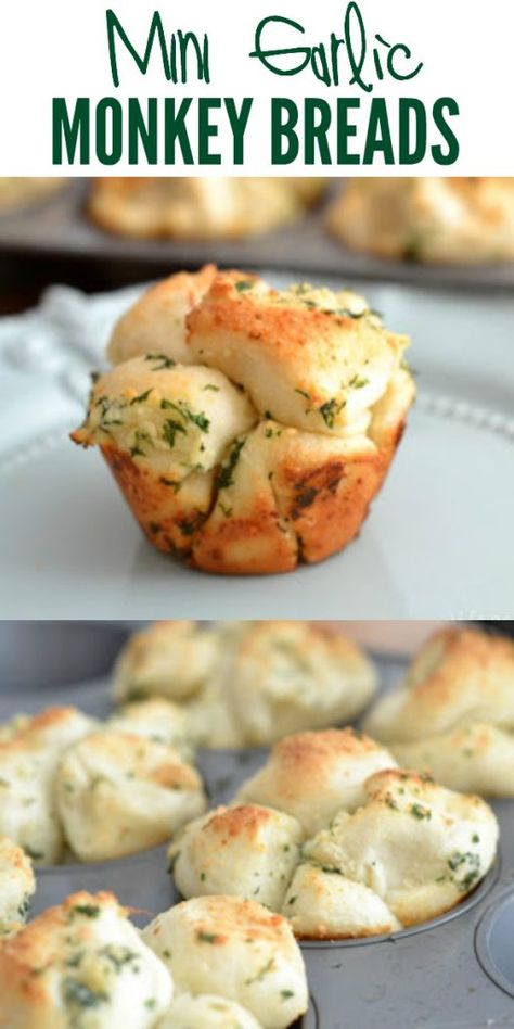 Garlic Monkey Bread, Monkey Bread Muffins, Bread Muffins, Biscuit Bread, Bread Bun, Monkey Bread, Muffin Tin, Pull Apart, Bread Recipes Homemade