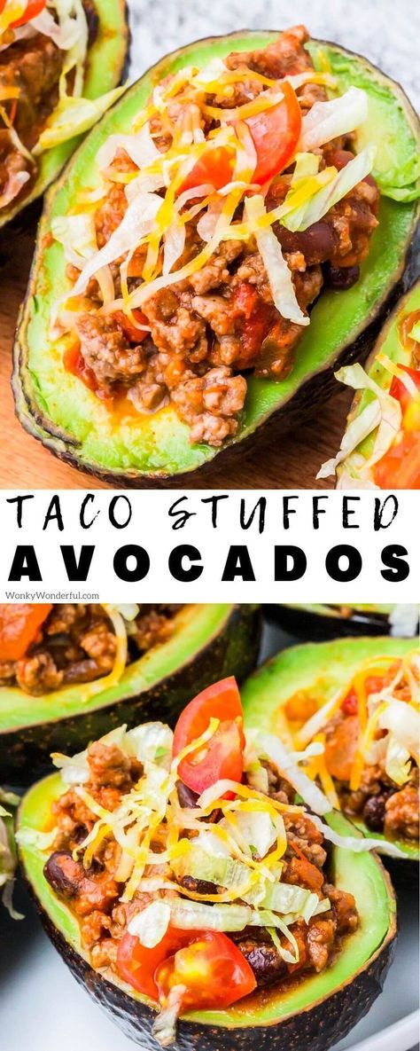 These Taco Stuffed Avocados are fun and nutritious way to enjoy Taco Tuesday dinner! Avocados filled with all of your favorite taco fixings. Taco Fixings, Tuesday Dinner, Taco Tuesday Recipes, Stuffed Avocados, Dinner Fresh, Veal Recipes, Slow Cooker Tacos, Man Food, Salad Sandwich