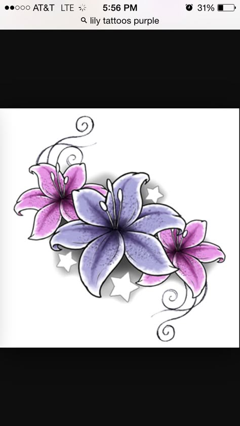 Lillys Flowers Tattoo, Tiger Lily And Hibiscus Tattoo, Lily Tattoo Design Color, Lilly Flower With Butterfly Tattoo, Tiger Lily And Butterfly Tattoo, Purple Tiger Lily Tattoo, Stargazer Lily Tattoo, Infinity Symbol Art, Front Thigh Tattoos