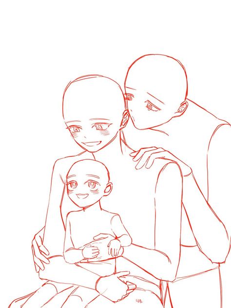 Anime Family Pose Reference, Anime Family Base Pose, Family Template Drawing, Couples Bases Drawings, Family Drawing Reference Poses, Family Pose Reference Drawing, Drawing Base Family, Anime Family Base, Family Poses Drawing Reference