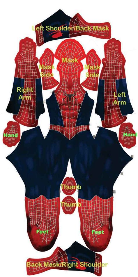 diy- Spiderman costume Spiderman Sewing Pattern, Spiderman Suit Template, Spider Man Mask Template, Diy Spiderman Costume, Spider Man Mask Diy, Spiderman Costume Sewing Pattern, Spider Man Homemade Suit, Villains Costumes, Costume Spiderman