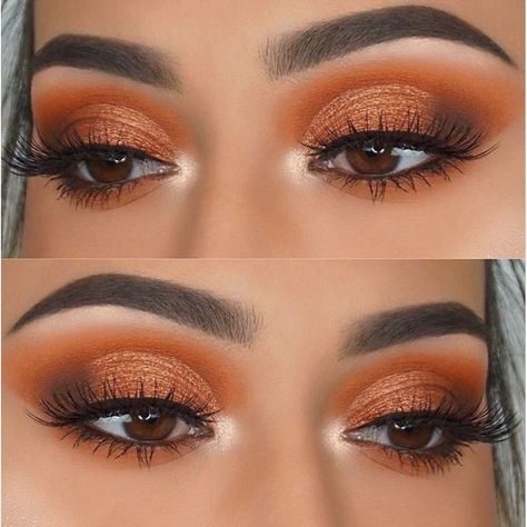 Orange Smokey Eye Makeup, Orange Smokey Eye, Thanksgiving Makeup, Fall Eyeshadow, Make Up Designs, Eye Makeup Images, Orange Eyeshadow, Orange Makeup, Eye Makeup Designs