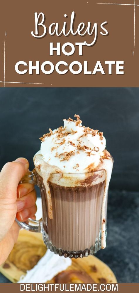 Looking for a hot, creamy Baileys hot chocolate recipe? This simple, delicious Baileys and hot chocolate has just 6 ingredients and couldn’t be easier to make. Forget the store-bought mix! Once you make this Irish hot chocolate, you’ll never go back. If you’re craving a spiked hot chocolate, then this Irish hot chocolate recipe is for you. Made with 6 simple ingredients that you likely already have in your fridge and pantry, this homemade hot cocoa is made in about 10 minutes. Baileys And Hot Chocolate, Baileys Hot Chocolate Recipe, Blended Drink Recipes, Chocolate Breakfast Recipes, Baileys Hot Chocolate, Spiked Hot Cocoa, Healthy Chocolate Treats, Homemade Baileys, Spiked Hot Chocolate