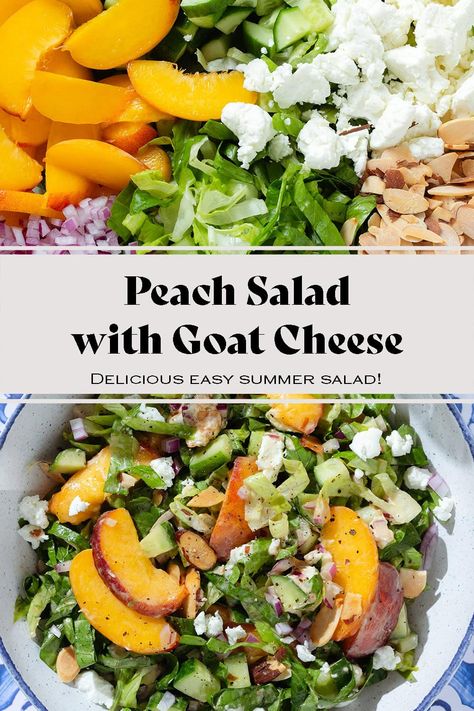 Peach Salad with Goat Cheese Peach And Goat Cheese, Cucumber Goat Cheese, Salad With Goat Cheese, Breakfast Appetizers, Salads Recipes, Baked Peach, Peach Salad, Veggie Wraps, Chicken Steak