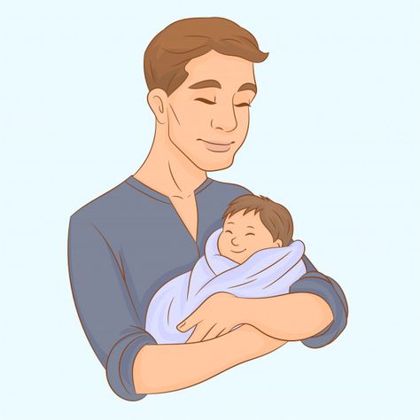 Father holds his newborn baby in his arms Father Pic, Father Drawing, Father Cartoon, Father Illustration, Holding A Baby, Bump Pictures, In His Arms, Dad And Baby