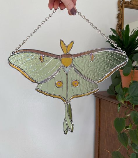 Luna babes are back tomorrow 👀 3pm central | Instagram Plant Stakes, Moth Art, Stained Glass Butterfly, Luna Moth, Stained Glass Crafts, Glass Butterfly, Stained Glass Designs, Stained Glass Projects, Easy Diy Art