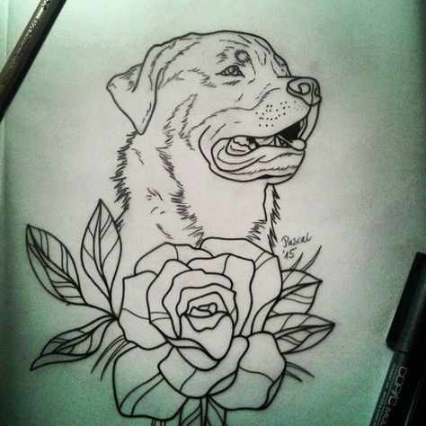 Neo Traditional Rottweiler Something similar for my sleeve Tattoo Dog Outline, Flower Draw, Rottweiler Tattoo, Tatoo Dog, R6 Wallpaper, Dog Memorial Tattoos, Tattoo Dog, Dog Outline, Animal Art Projects