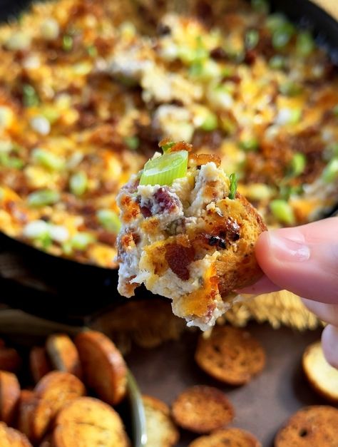 This hearty dip checks all the boxes that make a warm and creamy dip a classic - big flavor, gooey cheese and in this case, smoky bacon. Bacon Cheese Dip Warm, Bacon Cheese Dip, Bacon Dip Recipes, Bagel Crisps, Cheesy Bacon Dip, Bacon Cheese Dips, Jalapeno Popper Dip, Bacon Dip, American Summer