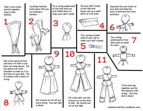 corn husk doll printable directions | randomcreativity Corn Husk Crafts, Corn Dolly, Corn Husk Dolls, Pagan Crafts, Witchy Crafts, Native American Crafts, Corn Husk, Spirit Dolls, Activity Days