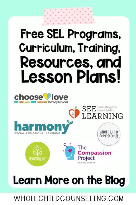 I know that you're always looking for new ways to improve your work with kids and help them with their social-emotional learning and wellness. I have just what you need! Check out this round-up of free SEL curriculum. The blog post has tons of different curricula, training, lesson plans, and more.. Best of all - they're free! Sel Curriculum Preschool, Social Emotional Learning Curriculum, Sel Lesson Plans Elementary, Sel Curriculum Elementary, Social Emotional Learning Activities High School, Sel Activities For Kindergarten, Social Emotional Lesson Plans, Sel Lesson Plans, School Social Work Activities