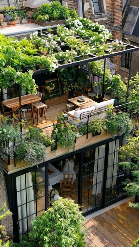 Balcony Ideas House Terraces, Balconies Architecture, Large Balcony Ideas, Small Conservatory, Rooftop Balcony, Green Terrace, Desain Pantry, Terrace Decor, Rooftop Terrace Design