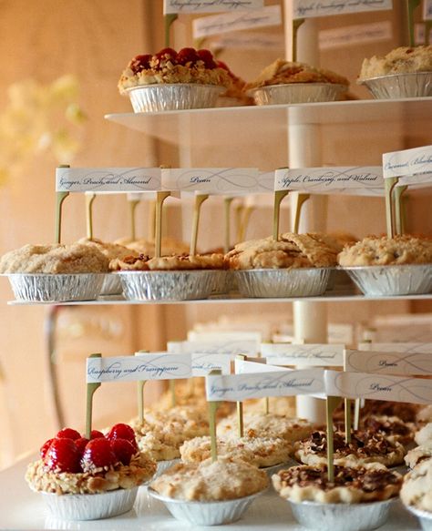 Southern style?  7 Ways To Serve Pie At Your Wedding Pie Ideas, Mini Pie Recipes, Wedding Pie, Wedding Snacks, Mini Quiches, Bakery Ideas, Naked Cakes, Taco Bar, Wedding Dessert