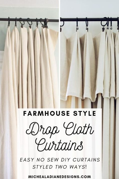 Diy Farmhouse Ideas, Diy Farmhouse Decoration, Curtains Farmhouse, Cloth Curtains, Diy Curtain, Curtain Styles, Drop Cloth Curtains, Farmhouse Curtains, Fixer Upper Style