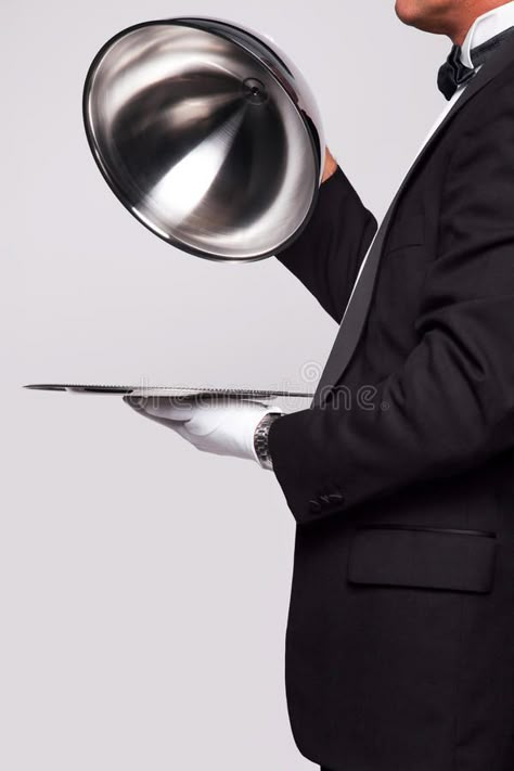 Butler and silver service. Butler lifting the cloche from a silver serving tray, , #Ad, #service, #lifting, #Butler, #silver, #cloche #ad Butler Aesthetic, Silver Serving Tray, Mini Zine, Shirt Images, Vodka Labels, Silver Serving Trays, Silver Service, Butler Service, Digital Marketing Quotes