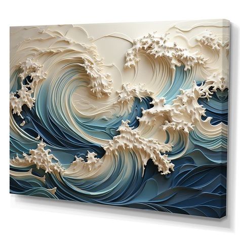 Textured Waves Painting, Clay On Canvas, Crafty Witch, Acrylic Wall Decor, Ocean Canvas, Food Candles, Texture Paint, Textured Canvas Art, Plaster Art