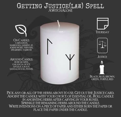 Spell For Legal Matters, Rune Witchcraft, Monday Magick, Justice Spells, Spiritual Topics, Banishing Spells, Witchy Spells, Runes Meaning, Rolled Candles