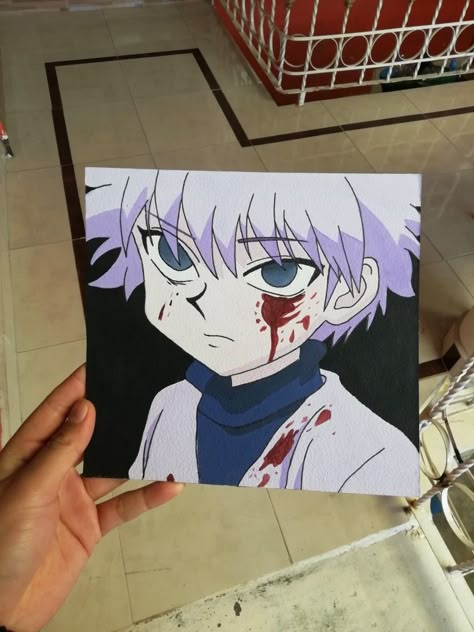 Hunter Hunter Painting, Killua Painting, Hunter X Hunter Painting, Anime Canvas Painting, Tiny Paintings, Markers Art, Anime Painting, Canvas Art Ideas, Notebook Drawing