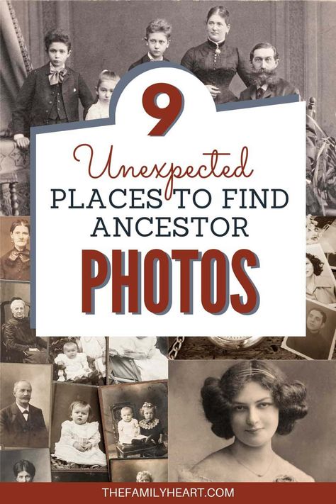 It's wonderful to uncover the facts of an ancestor's life, but putting a face to a name is the most amazing discovery of all! Check out these 9 unexpected places where you should look for ancestor photographs online - you might be surprised! #genealogy #family #photographs Ancestry Book, Family History Organization, Ancestry Photos, Free Genealogy Sites, Family History Projects, Genealogy Organization, Family Tree Research, Genealogy Websites, Ancestry Family Tree