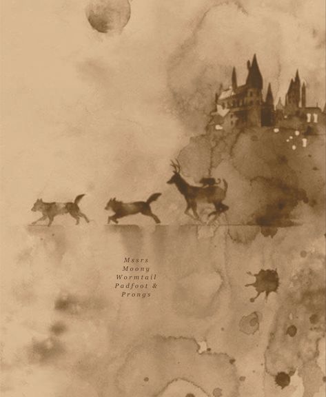 Marauders Shirt Design, Moony Padfoot Prongs Wormtail, Marauders Painting, Marauders Drawing, Marauders Poster, Moony Wormtail Padfoot And Prongs, Moony Padfoot, Potter Wallpaper, Harry Potter Poster