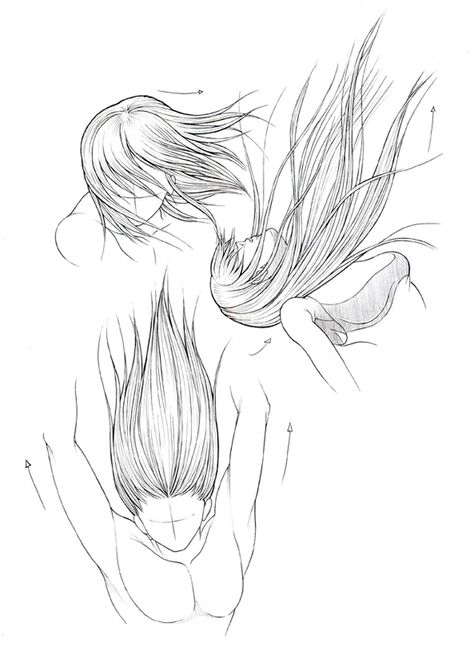 how to draw manga/hair Hair Up Drawing, Wind Blowing Hair, Hair References Drawing, Dynamic Hair, Falling Hair, Village Drawing, Different Hair Styles, Movement Drawing, Fly Drawing