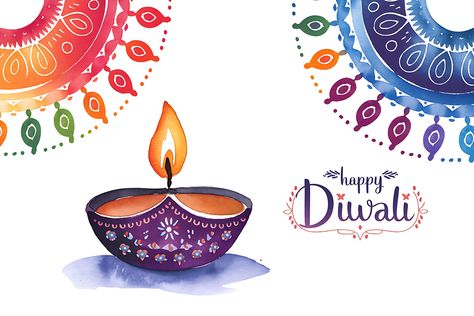 Free Colorful Diya Rangoli Art Watercolor Painting Of Diya, Diwali Png Image, Dipawali Wala Photo, Diwali Diya Images Printable Hd, Diwali Material Png, Deepavali Greetings Cards, Diya Rangoli, Hindu Festival Of Lights, Diwali Diya