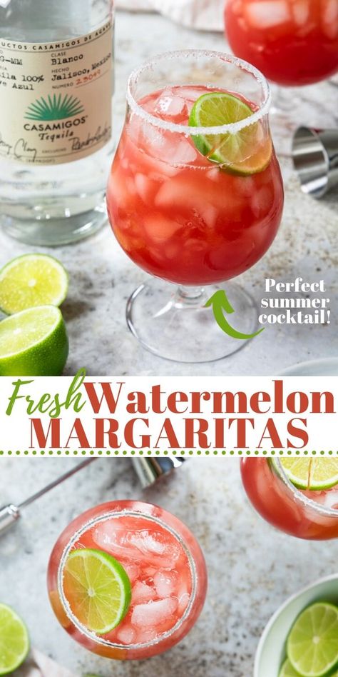 This is the ultimate summer drink - Fresh Watermelon Margaritas. Make watermelon juice from ripe and juicy watermelons and mix with salty tequila, a little lime juice and triple sec. Fresh Margarita Recipe, Summer Margaritas, Watermelon Margaritas, Fresh Margarita, Easy Summer Cocktails, Margarita On The Rocks, Summer Eats, Healthy Cocktails, Watermelon Margarita