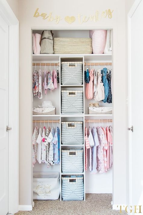 Build this gender neutral custom nursery closet on a budget - an easy DIY nursery project for $100. Get ideas to organize your baby's closet and maximize the space in your nursery.