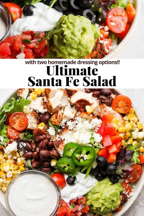 Beef Fajita Salad, Santa Fe Salad Dressing Recipes, Santa Fe Peppers Recipes, Santa Fe Chicken Salad Dressing, Santa Fe Dressing Recipe, Chicken Santa Fe Salad, South West Salad Recipes, New Mexico Recipes Santa Fe, Sante Fe Chicken Salad