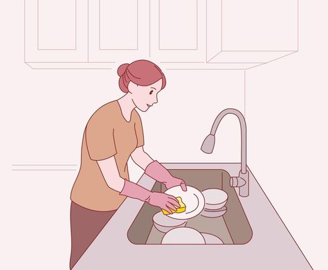 A woman is washing the dishes. Hand drawn style vector design illustrations. Washing The Dishes, Design Illustrations, Amazing Drawings, Cityscape Photos, Logo Banners, Washing Dishes, Marketing Design, Custom Illustration, Custom Branding