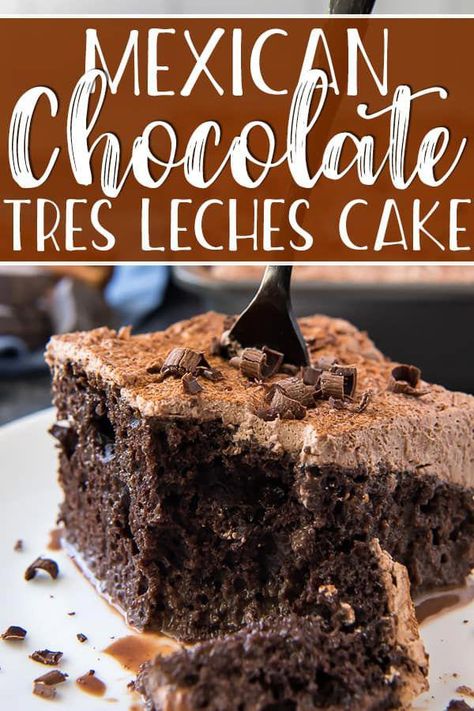 Turn up the heat with this decadent Mexican Chocolate Tres Leches Cake! When a traditional tres leches cake just won't do, add a bit of chocolate, cinnamon, and cayenne pepper for a spicy surprise everyone will love! #chocolatecheesecake Traditional Mexican Food Desserts, Chocolate Coffee Tres Leches Cake, Spicy Chocolate Cake, Mexican Chocolate Desserts, Coffee Tres Leches Cake, Mexican Cake Recipes, Chocolate Tres Leches, Spicy Desserts, Chocolate Tres Leches Cake