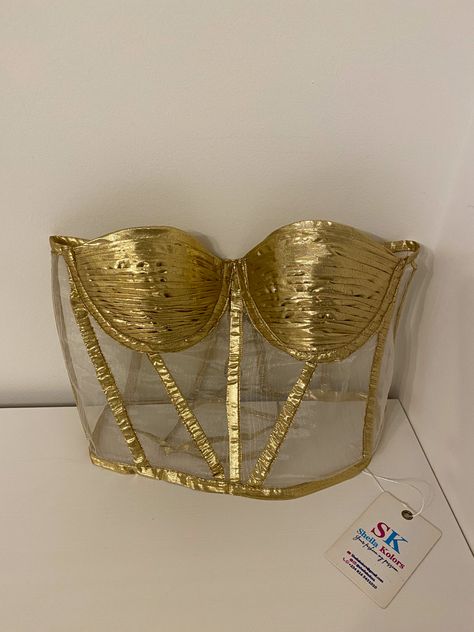 Metallic Bustier Top, Gold Underbust Corset, Gold Corset Belt, Gold Corset Outfit, Make A Corset Top, Aesthetic Corset Top, Corset Top Fashion, Metallic Corset Top, Golden Corset