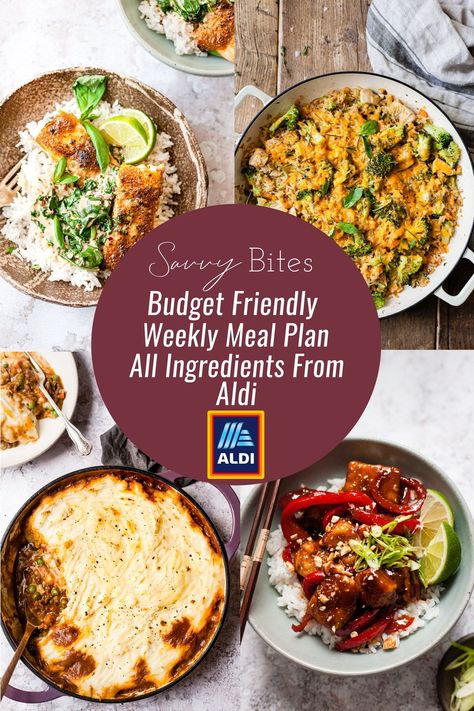 The healthy budget weekly menu for families using only ingredients from Aldi. Get the free meal plan and the free printable shopping list, as well as the recipes with step by step instructions for each recipe to make sure that dinner is easy all week. Weekend Meal Prep, Aldi Meal Plan, Aldi Recipes, Healthy Budget, Student Recipes, Easy Budget, Healthy Family Dinners, Budget Meal Planning, Cheap Healthy Meals