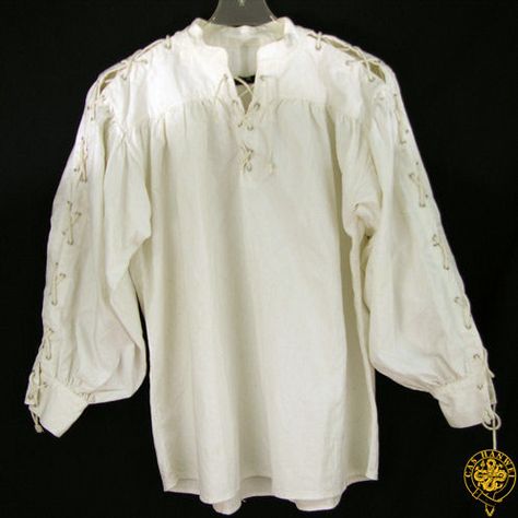 Collarless Shirt with Laced Sleeves - White $27 Period Outfits, Medieval Clothes, Ren Fair, Collarless Shirt, Bell Sleeve Shirt, Pirate Shirts, Period Outfit, Lace Shirt, Larp