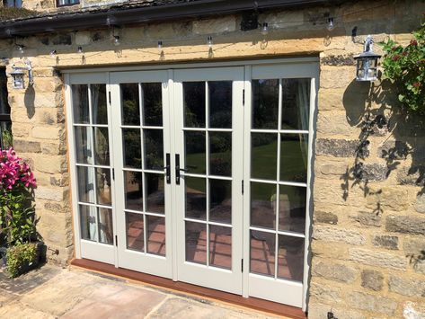 White double patio doors and screen by Patchett Joinery.   #doubledoors #frenchdoors #patio #summer #white #timber Upvc Patio Doors, Extension Kitchen, Double Patio Doors, Patio Screen Door, Cottage Patio, Door Screen, Park View, French Doors Patio, Window Ideas