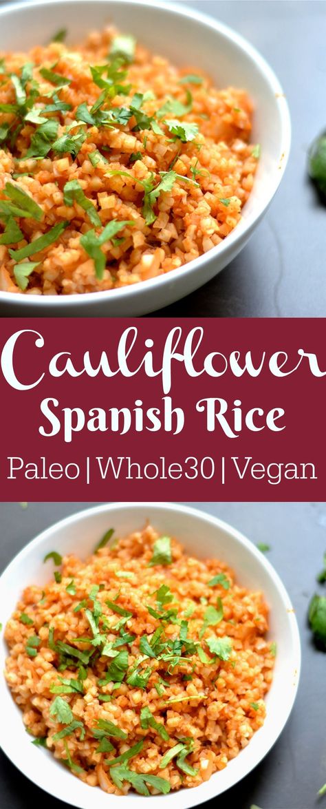 The perfect compliment to any Mexican dish! So easy to make and full of flavor! Side Veggies, Paleo Rice, Mexican Side Dishes, Recipes Mexican, Mexican Dish, Cauliflower Recipe, Resep Diet, Spanish Rice, Paleo Whole 30