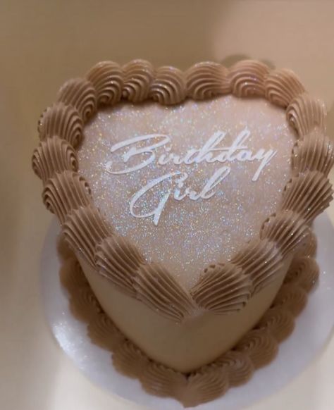 Birthday Cake 23 Woman, Off White Birthday Cake, Gold Birthday Cake Aesthetic, 28 Birthday Cake Women, Beige Heart Cake, Ms 20 Something Cake, Brown Heart Cake, Tan Birthday Cake, 30th Birthday Heart Cake