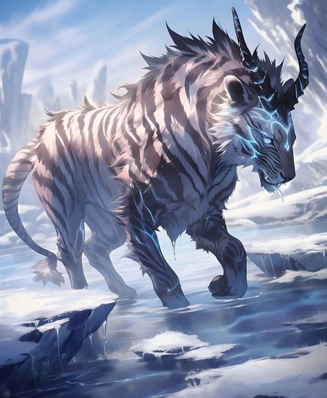 Magic Beast Art, Tiger Dragon Hybrid, Fantasy Creature Artwork, Hybrid Creatures Art, Magic Animals Art, Fantasy Animal Concept Art, Lightning Creature, Hybrid Animals Fantasy Creatures, Magical Creatures Drawings